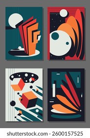 Colorful Abstract Posters Background Set, Vector Templates for Placards, Covers, Illustrations