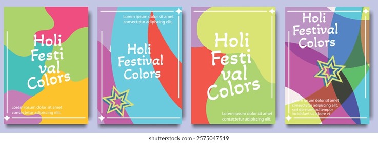 Colorful abstract posters for Holi festival celebration with vibrant patterns and festive themes. For poster, greeting card, flyer, invitation or background