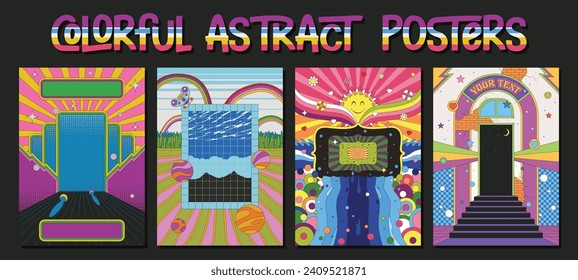 Colorful Abstract Posters, Templates, Hippie Style Background Set 