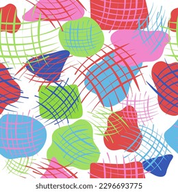 Colorful abstract print. Arbitrary shapes, seamless pattern, retro style illustration. Trendy basic colored background with creative pattern.  Brush strokes in grunge style. Abstract, vector.