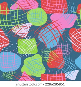 Colorful abstract print. Random shapes , seamless pattern. Trendy basic color background with creative pattern.  Grunge brushstrokes . Lines and colored spots. Abstract vector illustration. 
