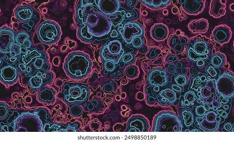 Colorful abstract relief map with craters. Elevation contour lines on geographic topographic map. Agate cut stone slice. Abstract detailed cross section marbled stone background. Vector illustration