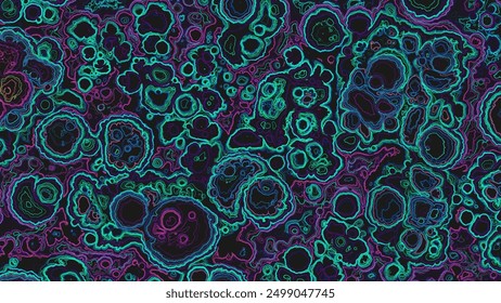 Colorful abstract relief map with craters. Elevation contour lines on geographic topographic map. Agate cut stone slice. Abstract detailed cross section marbled stone background. Vector illustration