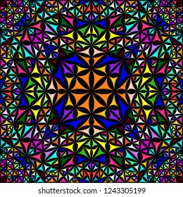 Colorful abstract repeating curved shape kaleidoscope pattern wallpaper - tribal vector background graphic design