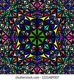 Colorful abstract repeating curved triangle mosaic kaleidoscope wallpaper pattern - ethnic vector background design