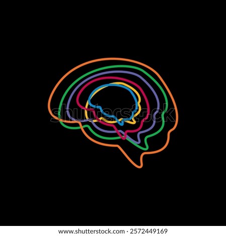 A colorful, abstract representation of a brain, formed by overlapping speech bubbles, symbolizing communication, thought, and ideas.