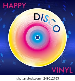 Colorful Abstract Retro Disco Vinil Illustration with Mirror Ball Spots