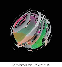  Bunte abstrakte gedrehte Linien.Vortex Form. Geometrische Kunst. Designelement. Digitales Bild mit psychedelischen Streifen. Designelement für Drucke, Web, Vorlage