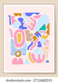 Colorful abstract rough hand drawn doodle and shapes vector wall art poster print illustration.