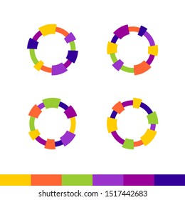 Colorful abstract round frames set. Technical or cartoon theme badge outline borders.