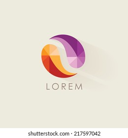 colorful abstract round shaped logo design element isolated on light background- low poly style