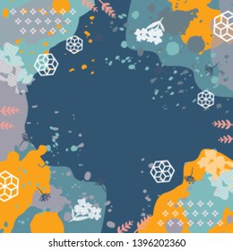 Colorful abstract scarf design with splash brush ink and floral element