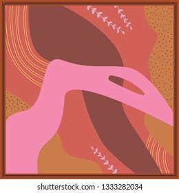 Colorful abstract scarf pattern design on brown and pink