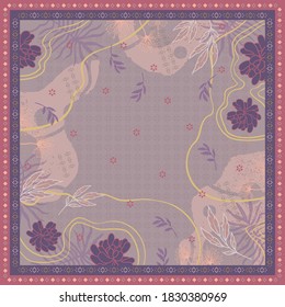 Colorful abstract scarf pattern with flower and leaf ornament. Hijab design