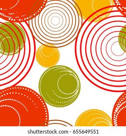 Colorful abstract seamless background. Halftone circles, halftone dot pattern. Repeating geometric tiles. Vector clip art.