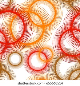 Colorful abstract seamless background. Halftone circles, halftone dot pattern. Repeating geometric tiles. Vector clip art.