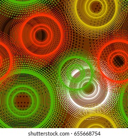 Colorful abstract seamless background. Halftone circles, halftone dot pattern. Repeating geometric tiles. Vector clip art.