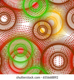Colorful abstract seamless background. Halftone circles, halftone dot pattern. Repeating geometric tiles. Vector clip art.