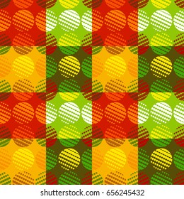 Colorful abstract seamless background. Halftone circles, halftone dot pattern. Repeating geometric tiles. Vector clip art.