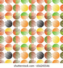Colorful abstract seamless background. Halftone circles, halftone dot pattern. Repeating geometric tiles. Vector clip art.