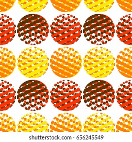 Colorful abstract seamless background. Halftone circles, halftone dot pattern. Repeating geometric tiles. Vector clip art.