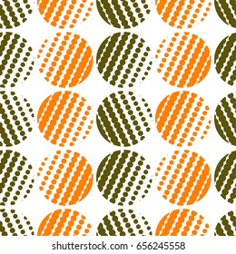Colorful abstract seamless background. Halftone circles, halftone dot pattern. Repeating geometric tiles. Vector clip art.