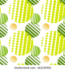 Colorful abstract seamless background. Halftone circles, halftone dot pattern. Repeating geometric tiles. Vector clip art.