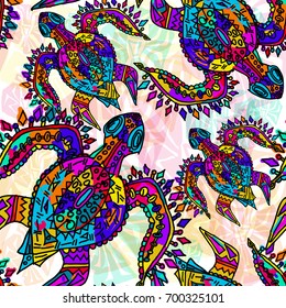 Colorful abstract seamless cute turtle pattern vector illustration