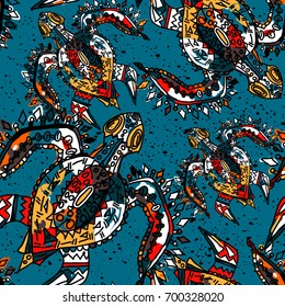Colorful abstract seamless cute turtle pattern vector illustration