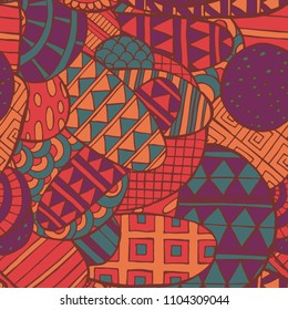 Colorful abstract seamless pattern. 60s hippie psychedelic art