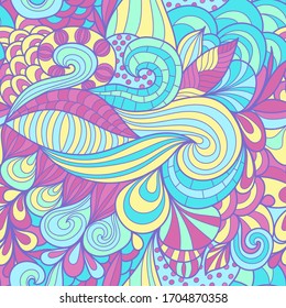 Colorful Abstract Seamless Pattern. 60s Hippie Psychedelic Art