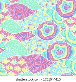 Colorful abstract seamless pattern. 60s hippie psychedelic art