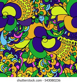 Colorful abstract seamless pattern. 60s hippie psychedelic art