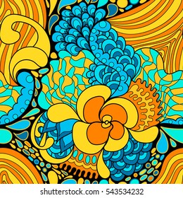 Colorful abstract seamless pattern. 60s hippie psychedelic art