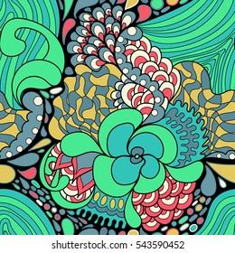 Colorful abstract seamless pattern. 60s hippie psychedelic art