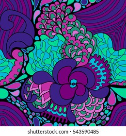 Colorful abstract seamless pattern. 60s hippie psychedelic art