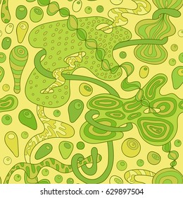 Colorful abstract seamless pattern. 60s hippie psychedelic art. green art