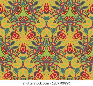 Colorful abstract seamless pattern, background. Composed of colored shapes. Useful as design element for texture and artistic compositions.