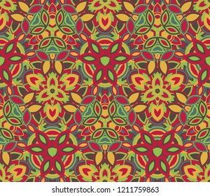 Colorful abstract seamless pattern, background. Composed of colored shapes. Useful as design element for texture and artistic compositions.