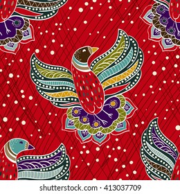 Colorful abstract seamless pattern with birds. 