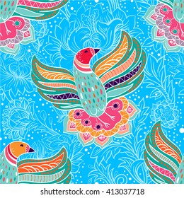 Colorful abstract seamless pattern with birds.