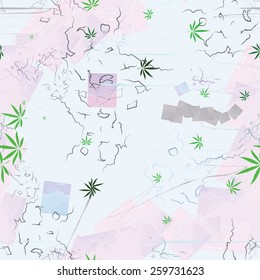 Colorful abstract seamless pattern with cannabis leaves