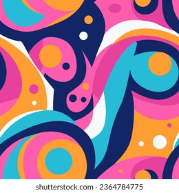 A colorful abstract seamless pattern with circles and bubbles in pink. Vector illustration