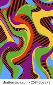 Colorful abstract seamless pattern. Creative design of imaginative abstract lines and waves. Vector illustration.