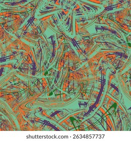 Colorful abstract seamless pattern with dynamic brush strokes and vibrant layered textures, ideal for creative backgrounds and modern art designs.
