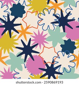 A Colorful Abstract Seamless Pattern Featuring Various Shapes -