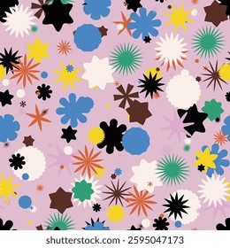 A Colorful Abstract Seamless Pattern Featuring Various Abstract Geometric Shapes