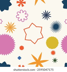 A Colorful Abstract Seamless Pattern Featuring Various Shapes -