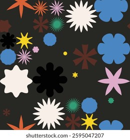 A Colorful Abstract Seamless Pattern Featuring Various Abstract Geometric Shapes