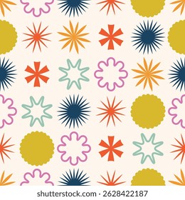 A Colorful Abstract Seamless Pattern Featuring Various Shapes -